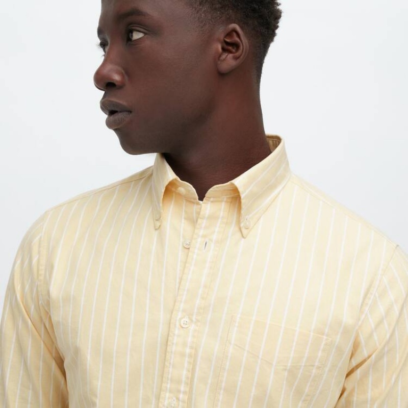 Men's Uniqlo Slim Fit Striped Oxford Shirts Yellow | QRIT-58642