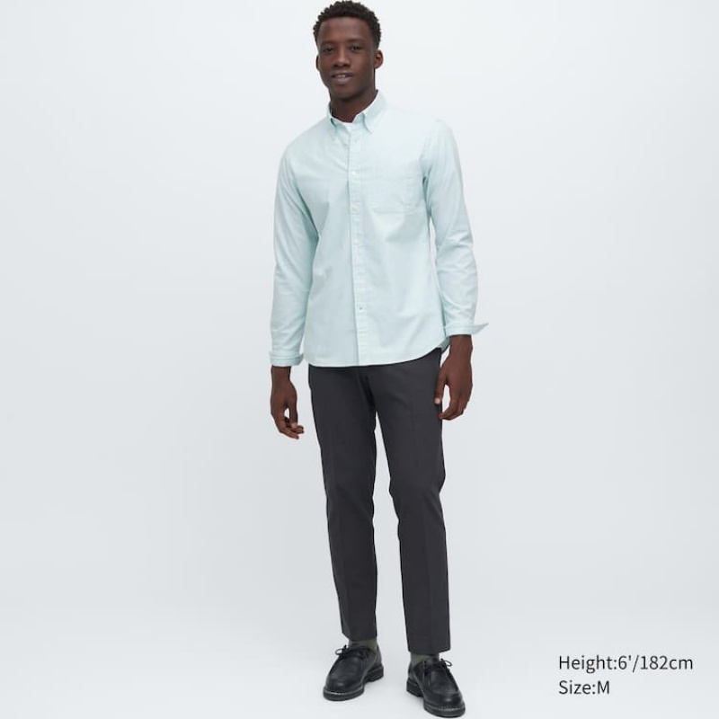 Men's Uniqlo Slim Fit Striped Oxford Shirts Green | LQCP-21463