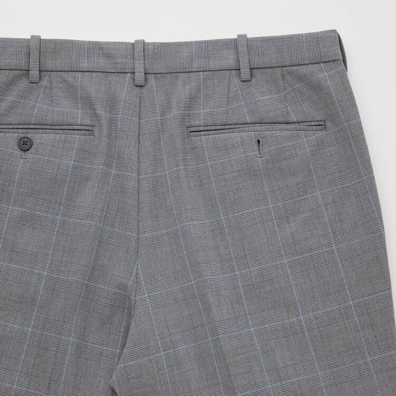 Men's Uniqlo Smart Comfort Glen Checked Ankle Length Trousers Grey | KOVT-34802