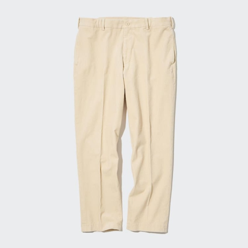 Men\'s Uniqlo Smart Corduroy Ankle Length Trousers Beige | EWHU-32157