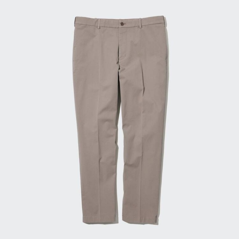 Men\'s Uniqlo Smart Cotton Ankle Length (Long) Trousers Beige | DXTJ-30681