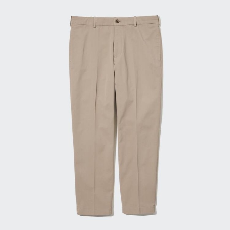 Men's Uniqlo Smart Cotton Ankle Length Trousers Beige | SFYL-78146