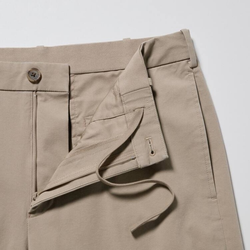 Men's Uniqlo Smart Cotton Ankle Length Trousers Beige | SFYL-78146