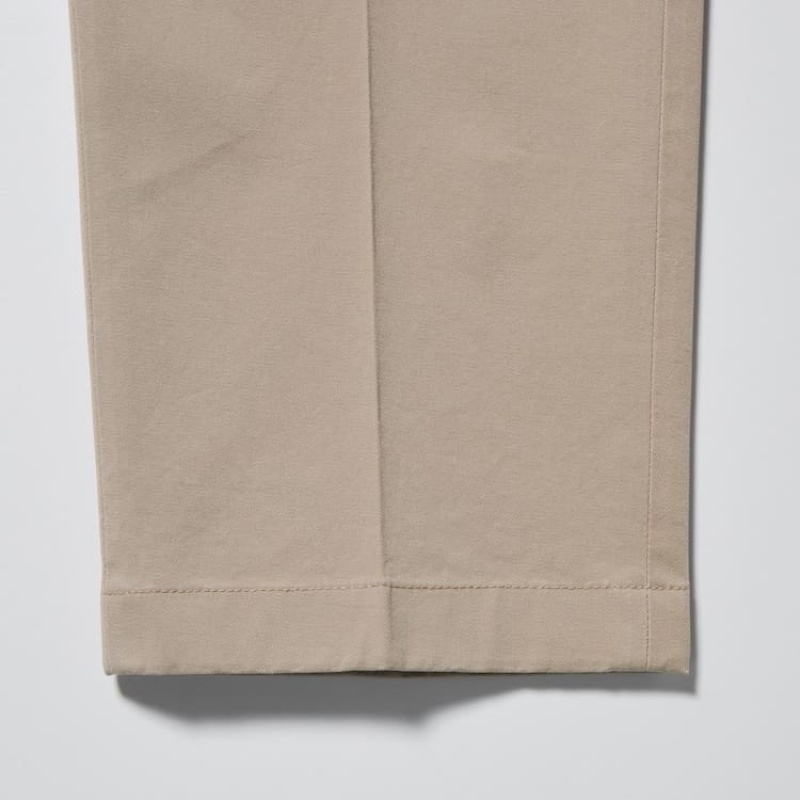 Men's Uniqlo Smart Cotton Ankle Length Trousers Beige | SFYL-78146