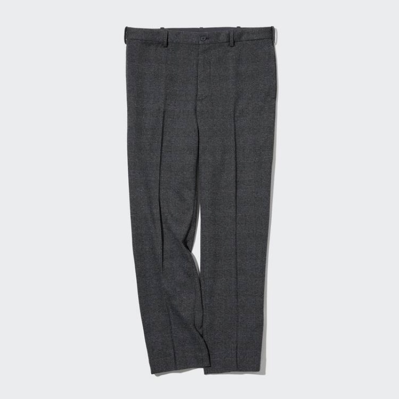 Men's Uniqlo Smart Glen Checked Ankle Length (Long) Trousers Grey | KNOC-04587