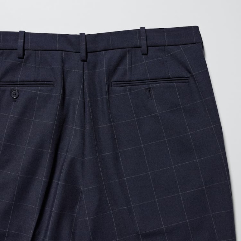 Men's Uniqlo Smart Patterned Ankle Length (Long) Trousers Navy | XFOR-61590