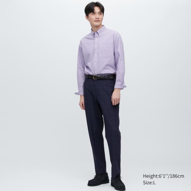 Men\'s Uniqlo Smart Patterned Ankle Length (Long) Trousers Navy | XFOR-61590