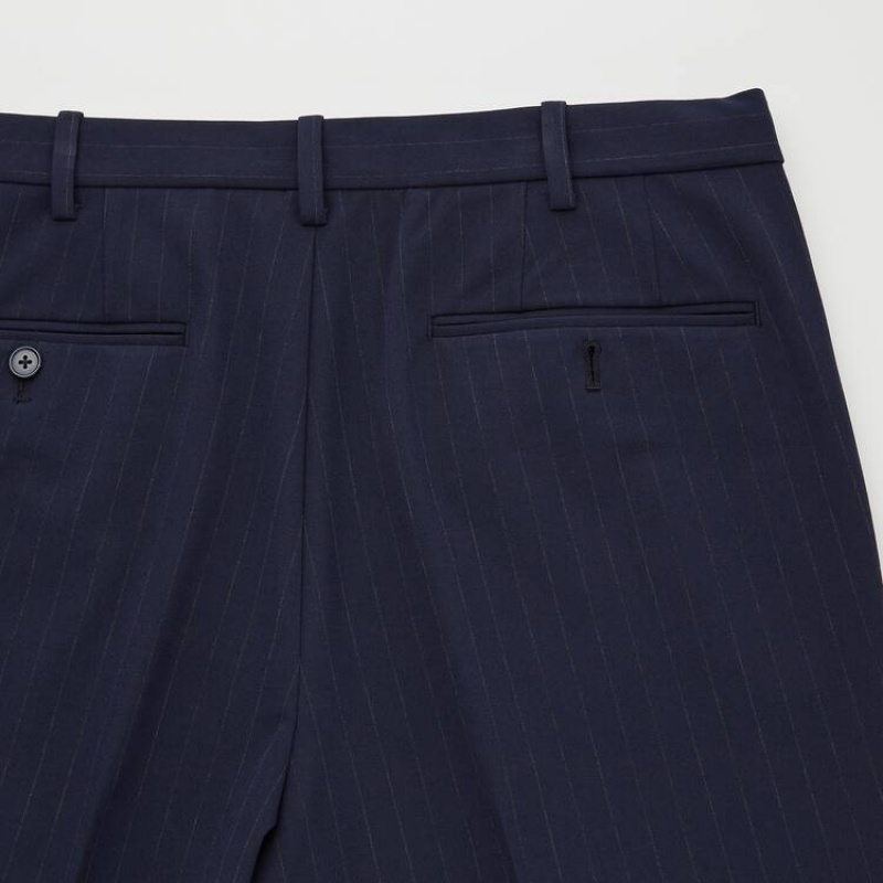 Men's Uniqlo Smart Striped Ankle Length Trousers Blue | SUHL-27460