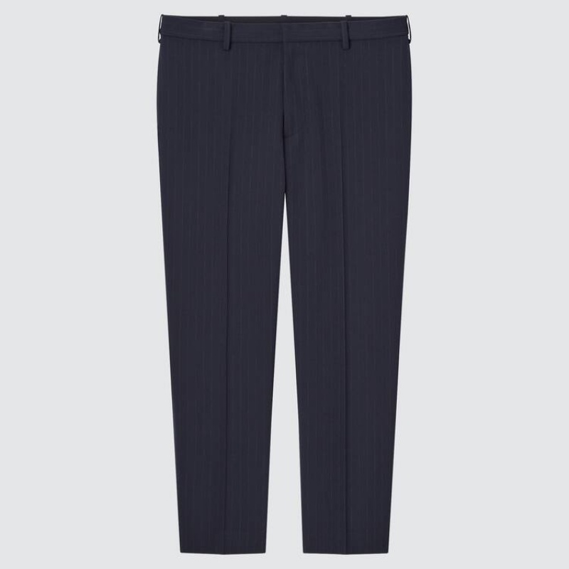 Men\'s Uniqlo Smart Striped Ankle Length Trousers Blue | SUHL-27460