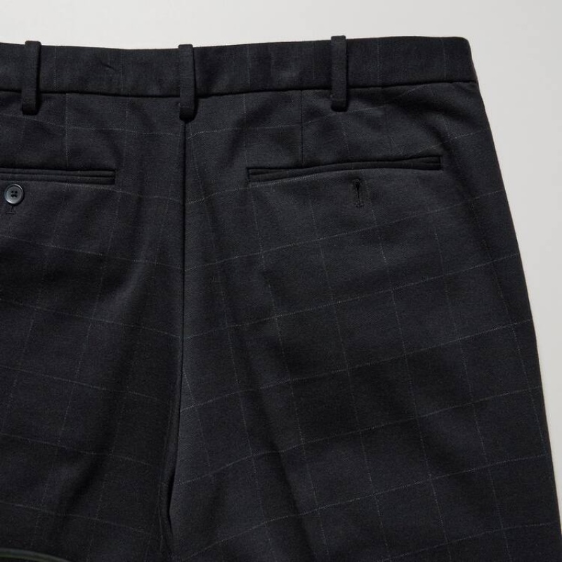 Men's Uniqlo Smart Windowpane Checked Ankle Length Trousers Navy | DSMY-01243