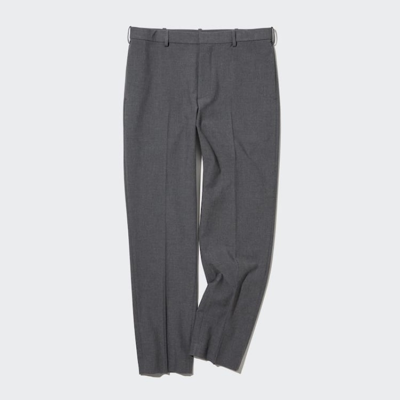 Men's Uniqlo Smart Wool-like Ankle Length (Long) Trousers Grey | CFGM-75104