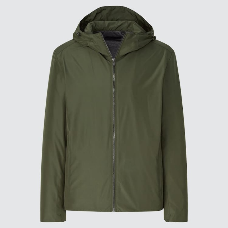 Men\'s Uniqlo Smooth Jersey Lined Parka Dark Green | XQUS-47032