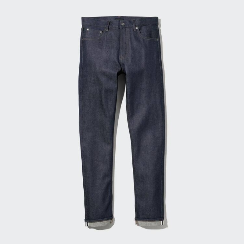 Men's Uniqlo Stretch Selvedge Slim Fit Jeans Navy | FGZK-05492