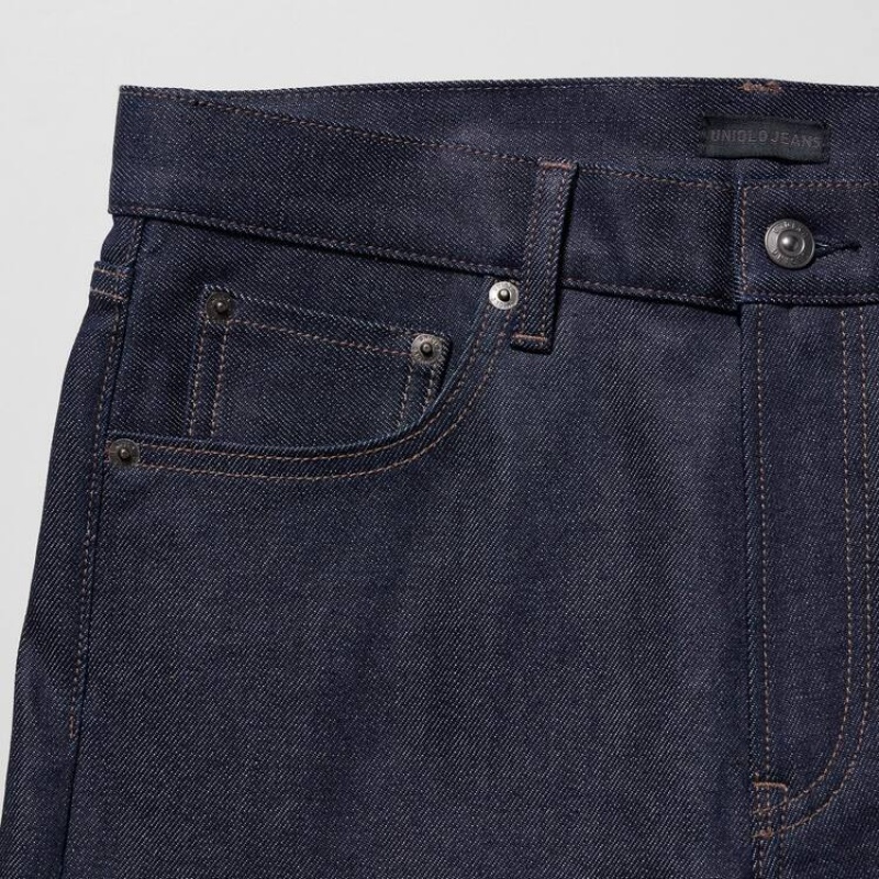 Men's Uniqlo Stretch Selvedge Slim Fit Jeans Navy | FGZK-05492