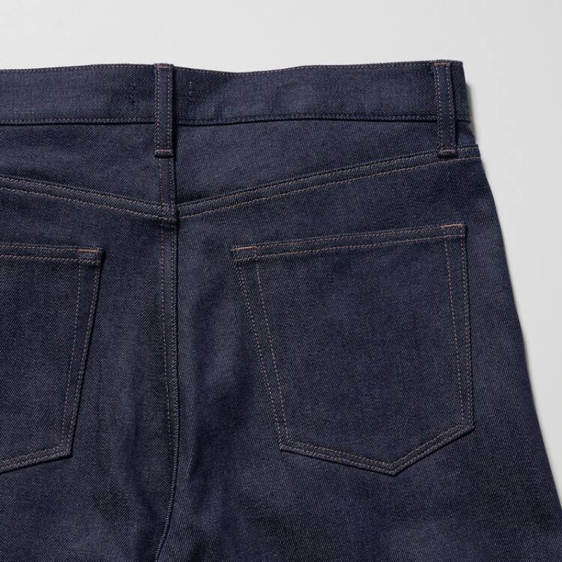 Men's Uniqlo Stretch Selvedge Slim Fit Jeans Navy | FGZK-05492