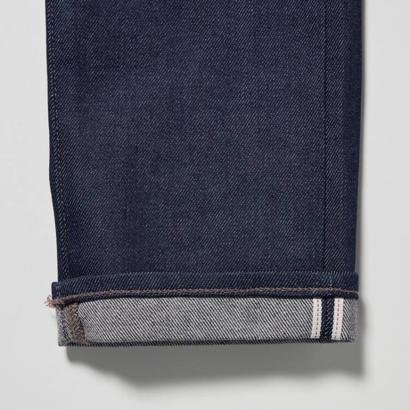 Men's Uniqlo Stretch Selvedge Slim Fit Jeans Navy | FGZK-05492