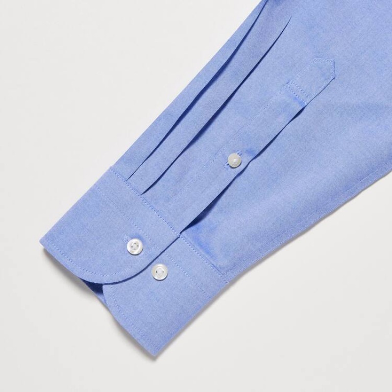 Men's Uniqlo Super Non-iron Slim Fit (Button-down Collar) Shirts Blue | WTRX-52346