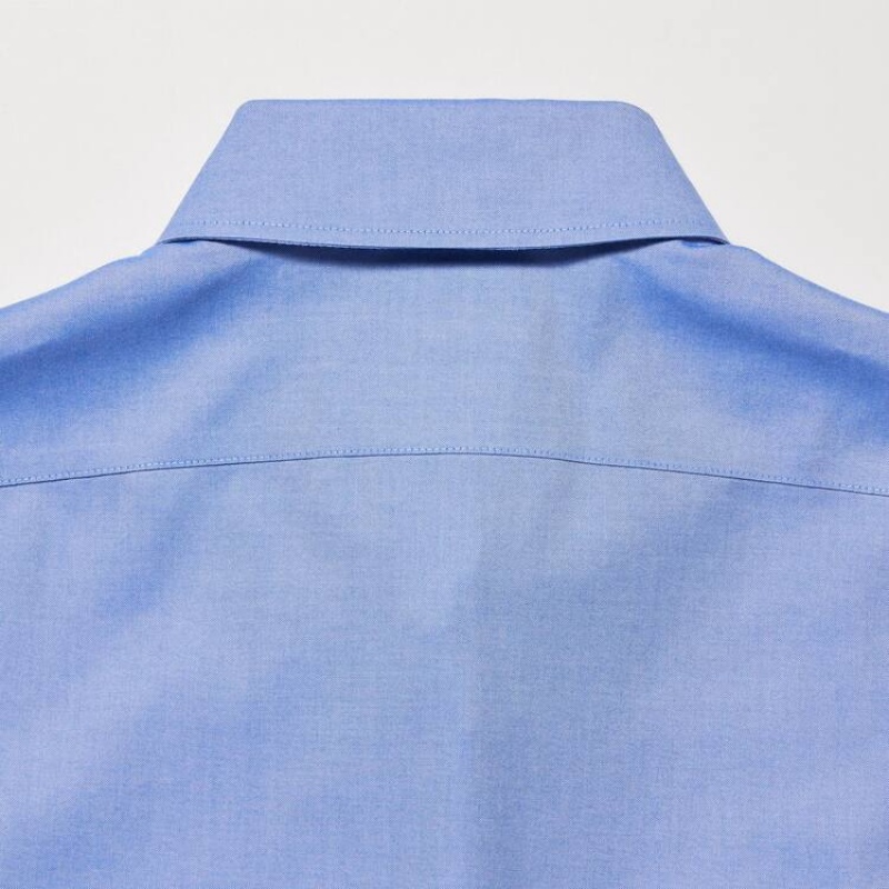 Men's Uniqlo Super Non-iron Slim Fit (Button-down Collar) Shirts Blue | WTRX-52346