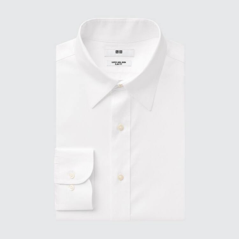 Men\'s Uniqlo Super Non-iron Slim Fit (Regular Collar) Shirts White | PIME-48512