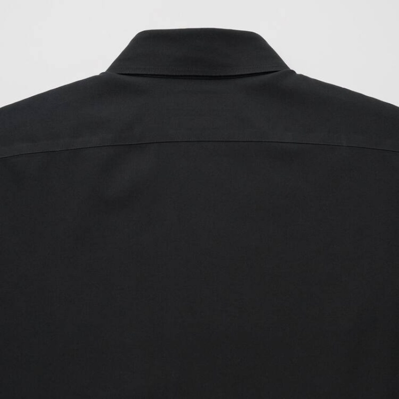 Men's Uniqlo Super Non-iron Slim Fit (Regular Collar) Shirts Black | DPBX-80594