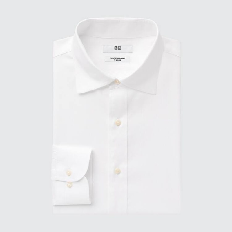 Men\'s Uniqlo Super Non-iron Slim Fit (Semi-cutaway Collar) Shirts White | KCVZ-81935