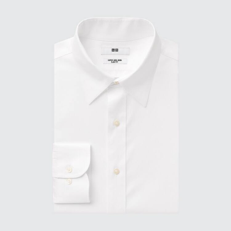 Men\'s Uniqlo Super Non-iron Slim Fit (Semi-cutaway Collar) Shirts White | JBGH-20387