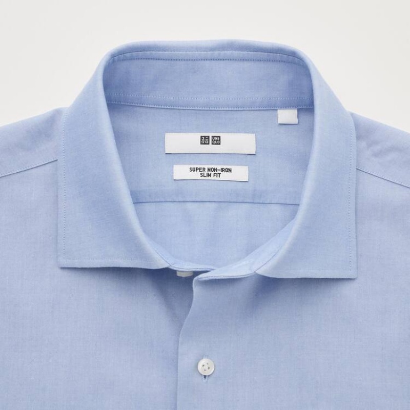 Men's Uniqlo Super Non-iron Slim Fit (Semi-cutaway Collar) Shirts Light Blue | JXKA-07839