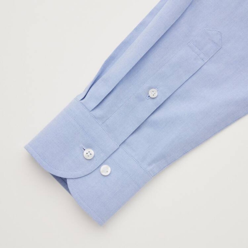 Men's Uniqlo Super Non-iron Slim Fit (Semi-cutaway Collar) Shirts Light Blue | JXKA-07839