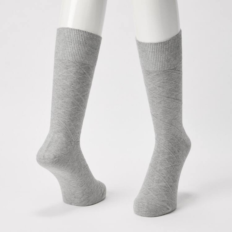 Men's Uniqlo Supima Cotton Links Checked Socks Grey | JYGU-02837