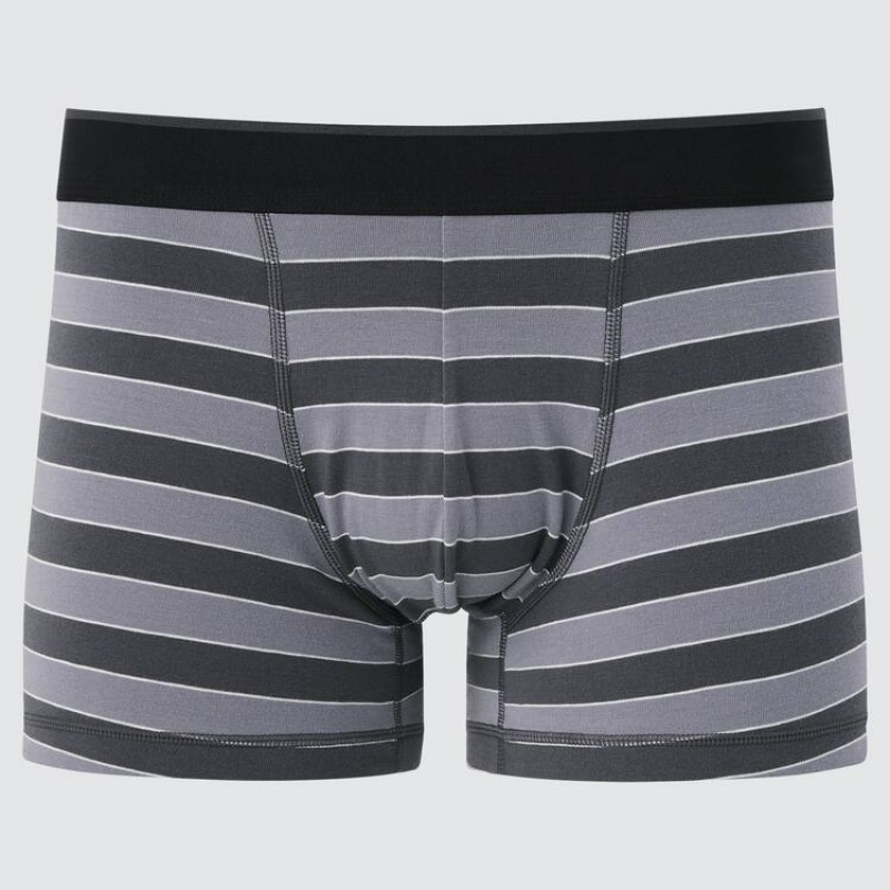 Men\'s Uniqlo Supima Cotton Low Rise Striped Boxer Underwear Dark Grey | XTPL-95642