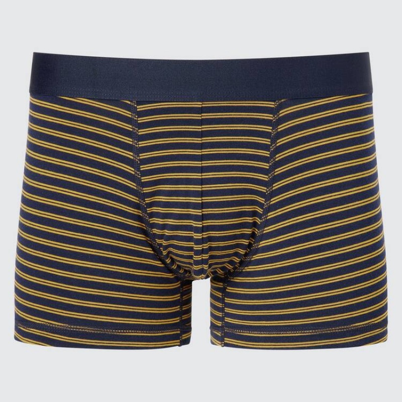 Men\'s Uniqlo Supima Cotton Striped Low Rise Boxer Underwear Navy | YQOE-78062