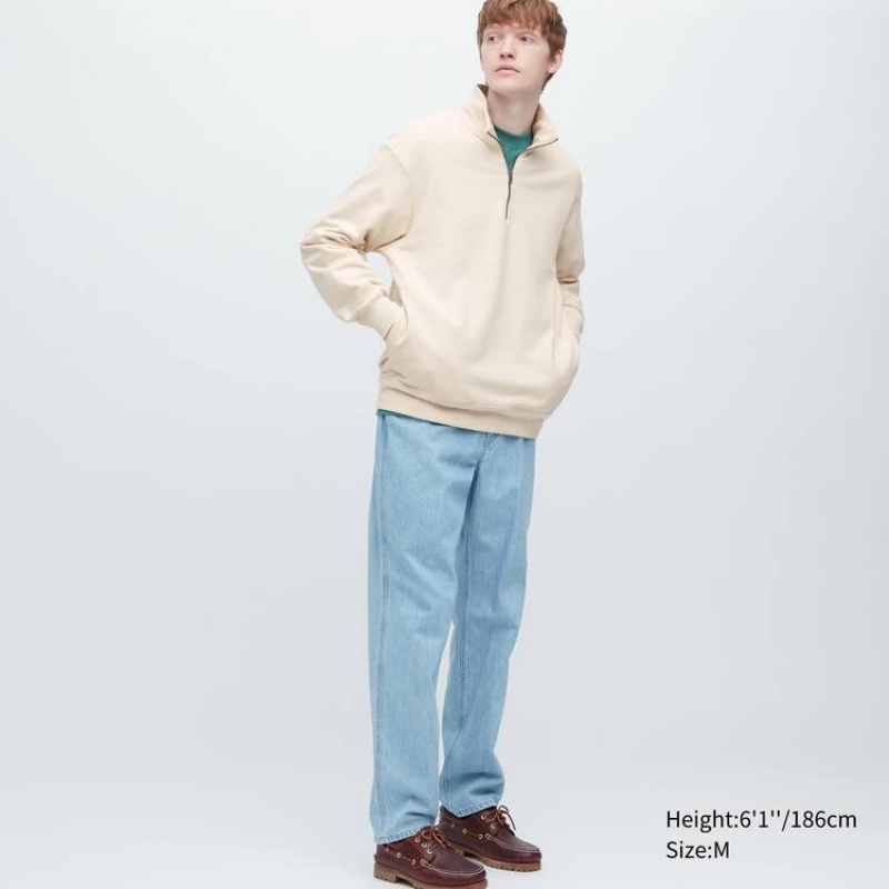 Men's Uniqlo Sweat Half-zipped Pullover Sweatshirts Beige | UQRW-05273