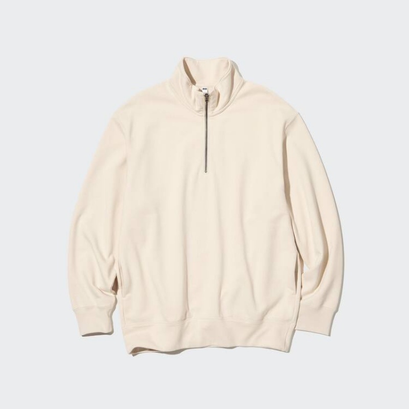 Men's Uniqlo Sweat Half-zipped Pullover Sweatshirts Beige | UQRW-05273