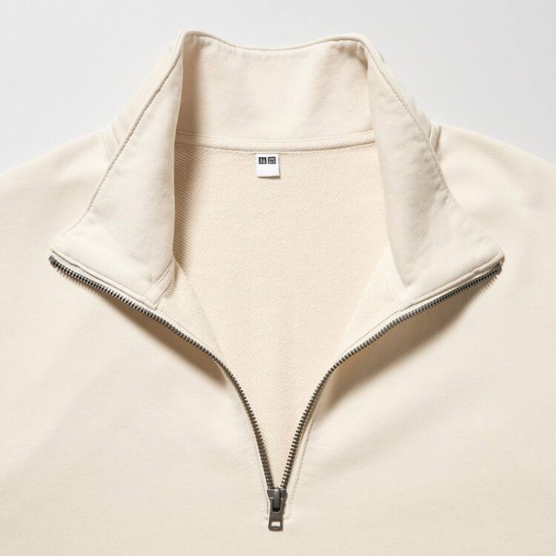 Men's Uniqlo Sweat Half-zipped Pullover Sweatshirts Beige | UQRW-05273