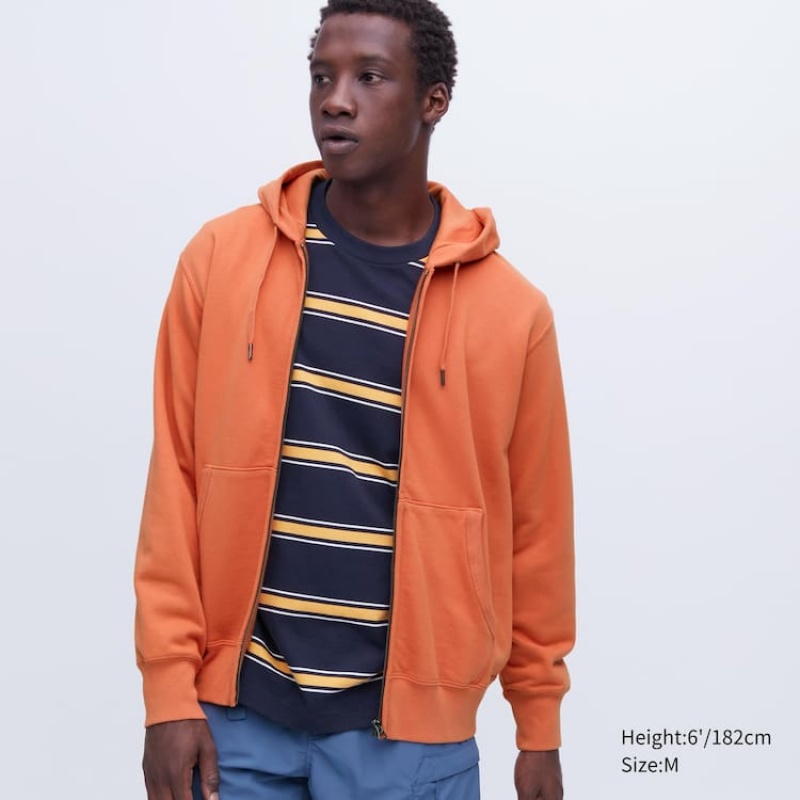 Men\'s Uniqlo Sweat Zipped Hoodie Orange | JYNL-05923