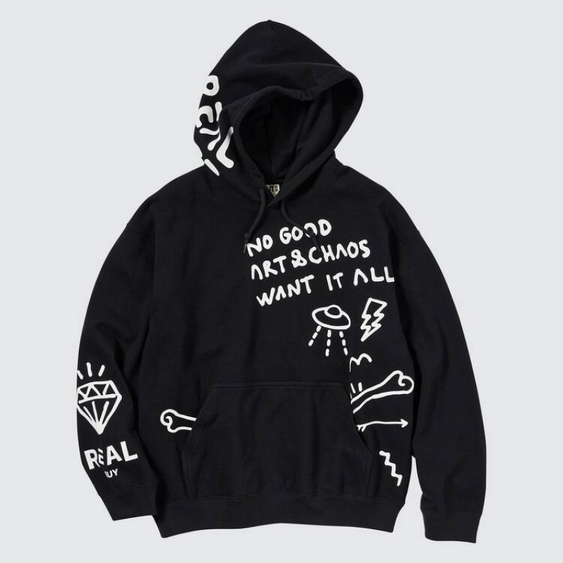 Men's Uniqlo The Message Ut Graphic (Trevor Andrew) Hoodie Black | MLZG-58720