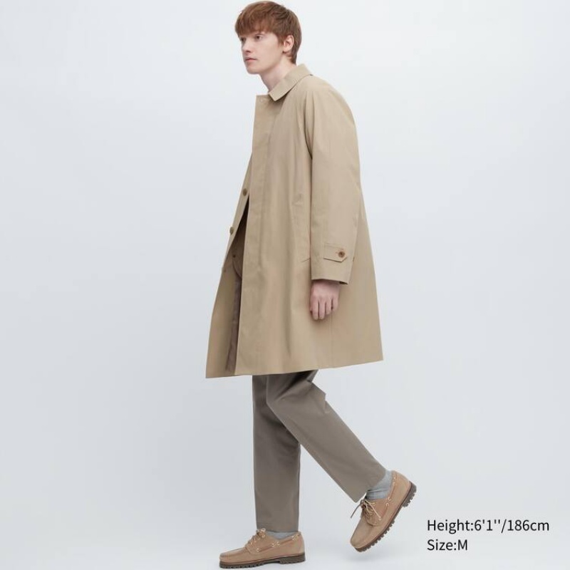 Men's Uniqlo Three-way Single Breasted Coats Beige | QOEF-52846