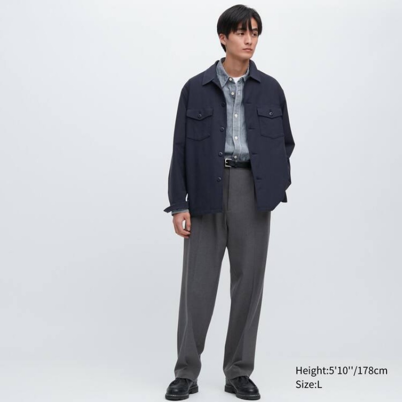 Men's Uniqlo Two-way Stretch Pleated Tapered Fit Trousers Grey | MOCH-60827