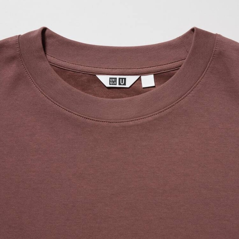 Men's Uniqlo U Airism Cotton Crew Neck Oversized T Shirts Burgundy | MBVA-87629