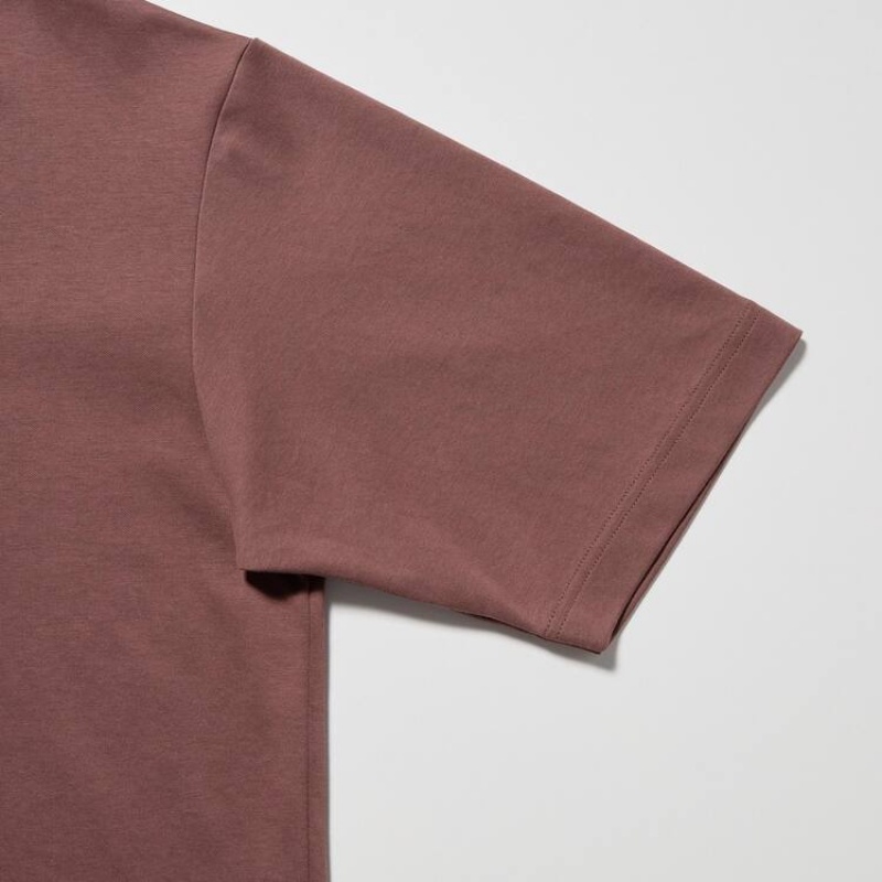 Men's Uniqlo U Airism Cotton Crew Neck Oversized T Shirts Burgundy | MBVA-87629