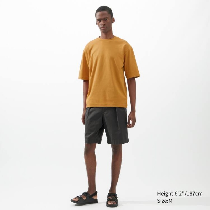 Men's Uniqlo U Airism Cotton Crew Neck Oversized Fit Half Sleeved T Shirts Orange | WALB-98261