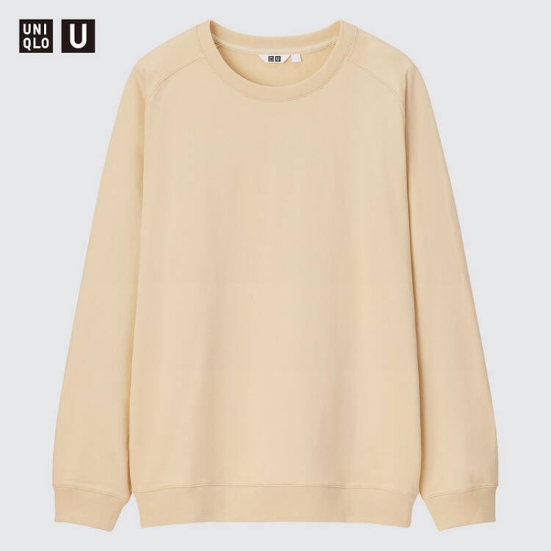 Men's Uniqlo U Light Sweatshirts Cream | PZXK-79401