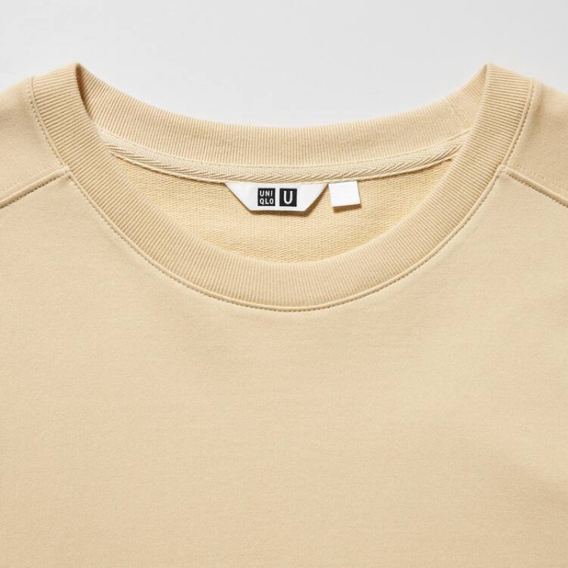 Men's Uniqlo U Light Sweatshirts Cream | PZXK-79401