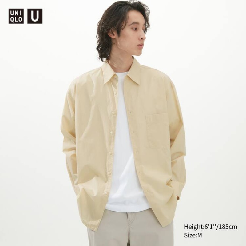 Men\'s Uniqlo U Oversized Shirts Cream | ERLB-28356