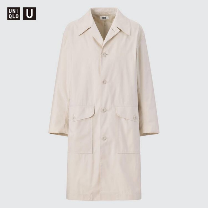 Men's Uniqlo U Oversized Single Breasted Coats White | EUKQ-29056