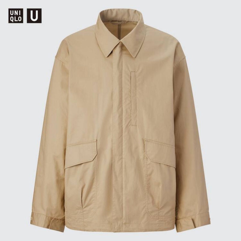 Men's Uniqlo U Oversized Utility Jackets Beige | HOLA-67513