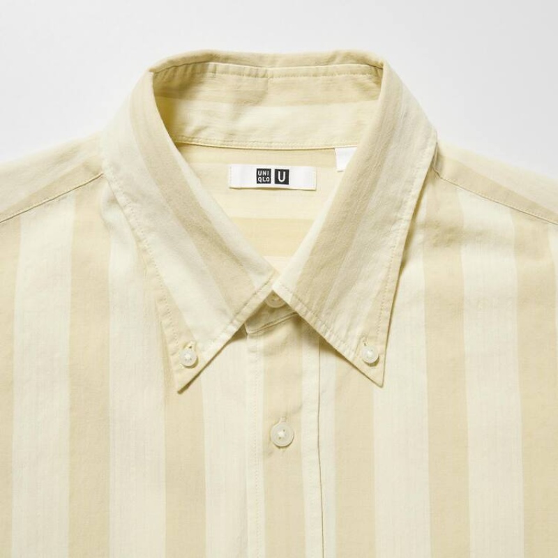 Men's Uniqlo U Seersucker Casual Striped Short Sleeved Shirts Cream | HCIA-56971