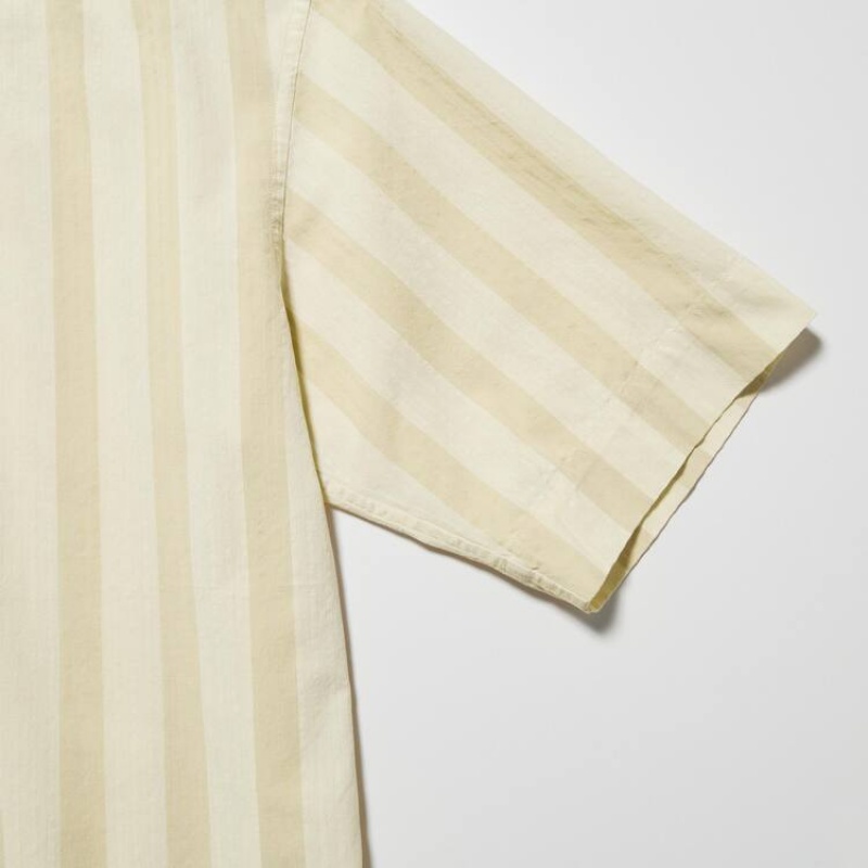 Men's Uniqlo U Seersucker Casual Striped Short Sleeved Shirts Cream | HCIA-56971