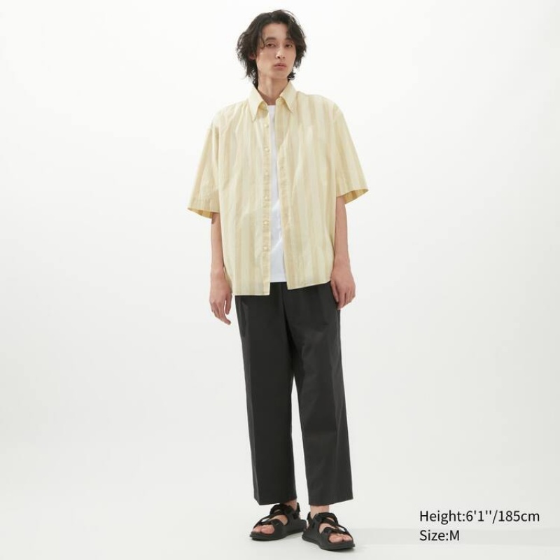 Men's Uniqlo U Seersucker Casual Striped Short Sleeved Shirts Cream | HCIA-56971