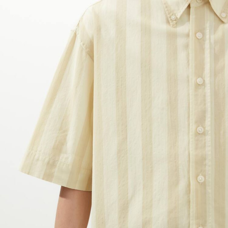 Men's Uniqlo U Seersucker Casual Striped Short Sleeved Shirts Cream | HCIA-56971